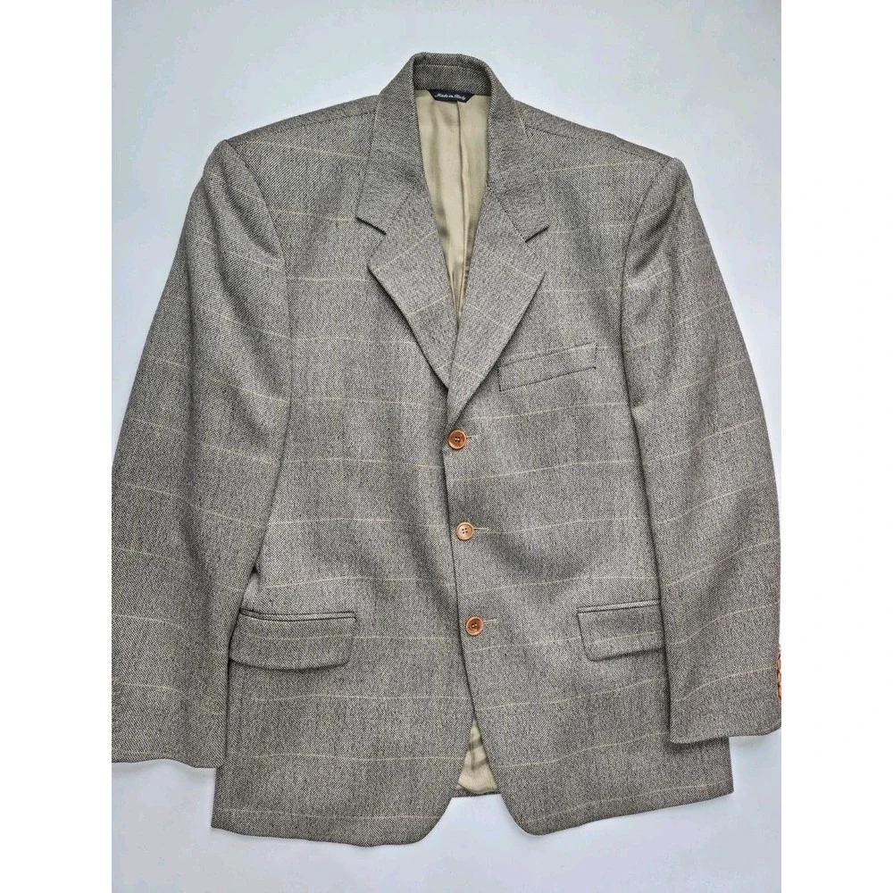 Metz & Co 41R Brown Check Wool Blazer Mens 3 Button Sport Coat Italy G505